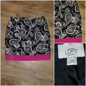 Ann Taylor Hot Pink & Black White Paisley  Skirt